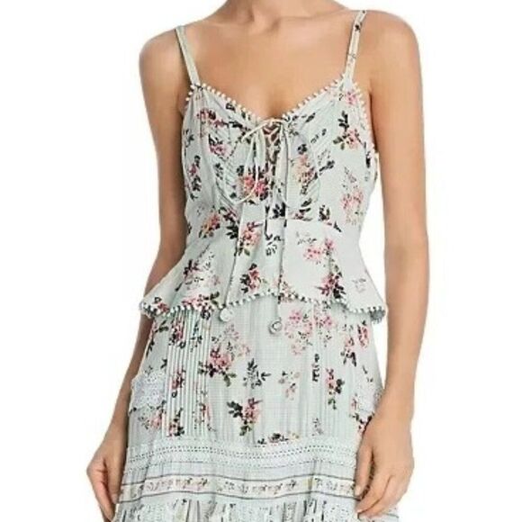 Hemant & Nandita Tiered Lace Mint Floral Boho Cottage Core Midi Dress Sz Small - Picture 10 of 10